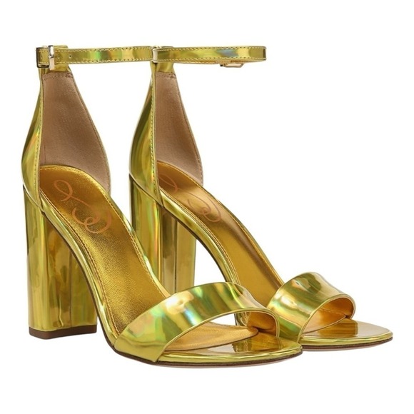 Sam Edelman Shoes - Sam Edelman Yaro Gold Metallic Block Heel Ankle Strap Sandals Size 9M